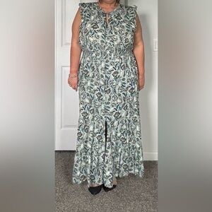 Floral Mint Maxi Dress with Front Slit